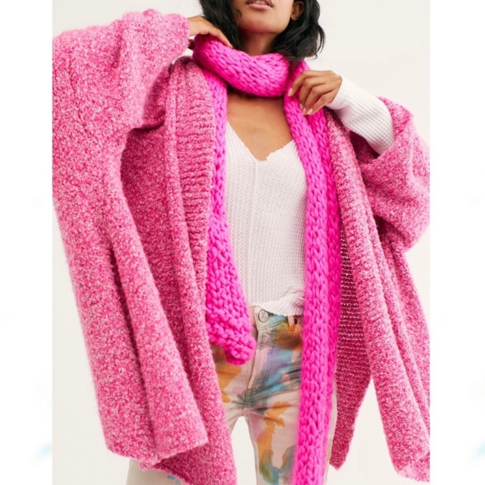 Free People BFF Boucle Knit Shawl Cardigan Pink S